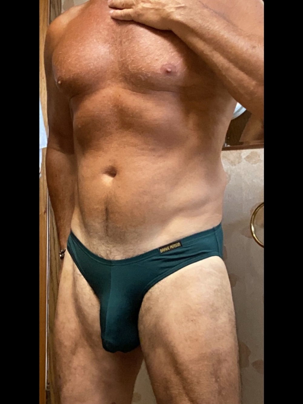 Brave Person, dark green brief, tag L but fits like medium